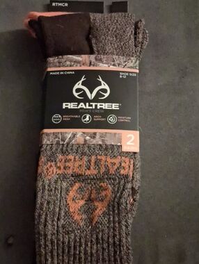 Realtree Men's Crew Socks - Gray and Orange, Brown Pair